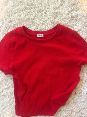 Garage Red Ribbed Short Sleeve Tee